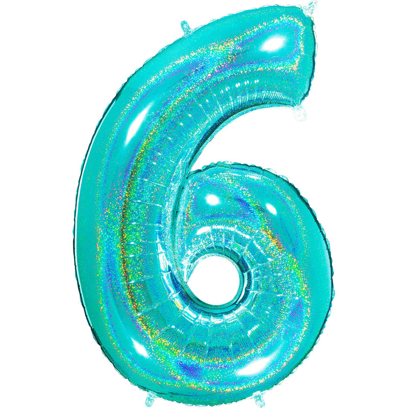 Number "6" Tiffany Glitter Holographic Balloon