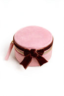 Pink and Burgundy Velvet Bow Mini Round Jewellery Case