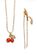 Carnelian Cherry Charm 18K Gold Plated S.Steel Necklace - FGS