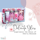 Bath & Body Collection Gift Box, Includes Shower Gel, Body Lotion, Body Scrub, Bath Bomb & Sponge (Blue Cherry Blossom)