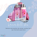 Bath & Body Collection Gift Box, Includes Shower Gel, Body Lotion, Body Scrub, Bath Bomb & Sponge (Blue Cherry Blossom)