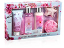 Bath & Body Collection Gift Box, Includes Shower Gel, Body Lotion, Body Scrub, Bath Bomb & Sponge (Blue Cherry Blossom)