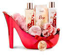 Elegant 9-piece Rose Bath Set Red High Heel Shoe Luxurious Spa Gift