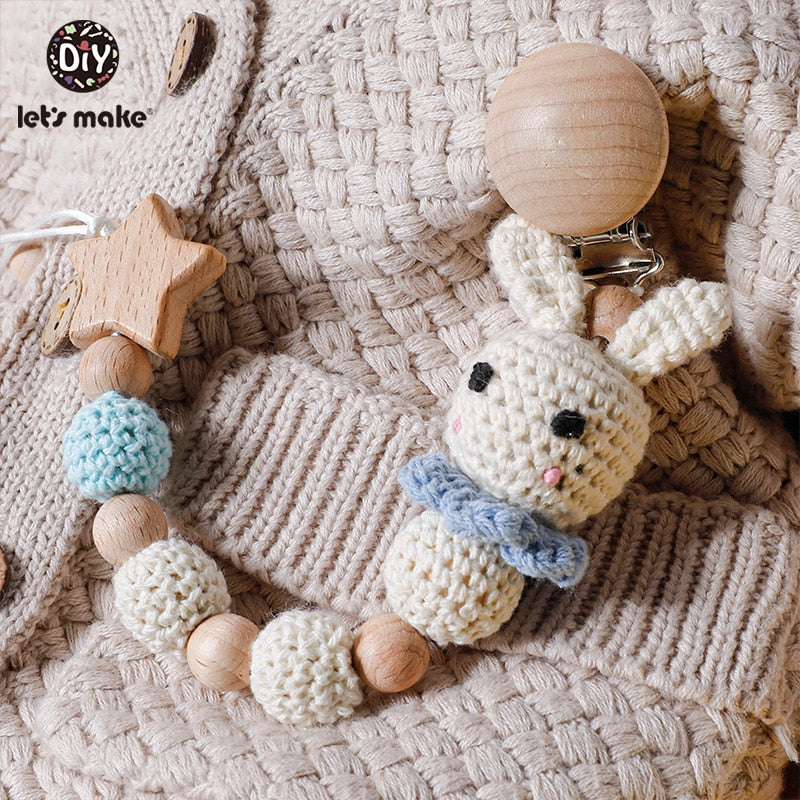 Crochet Rabbit Panda Beads Wooden Clip- Blue