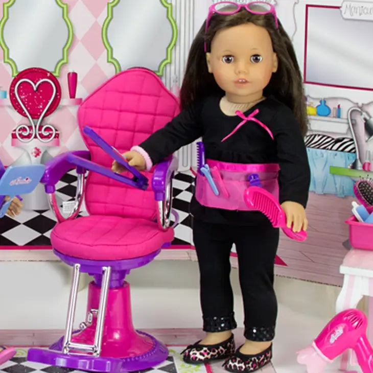 18" Doll - Small Hair Styling Set + Salon Chair Set - Pink