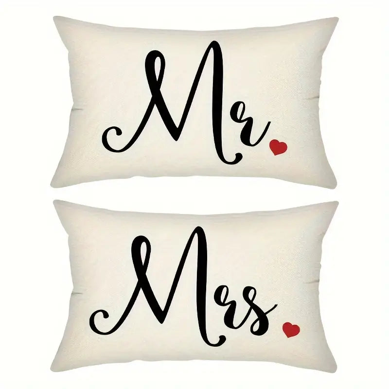 Mr And Mrs Sign Red Love Heart Decorative Pillows- 2