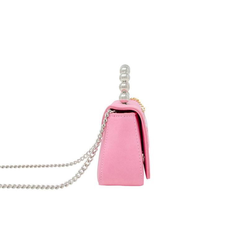 Tiny Metal Pearl Handle Heart Bag: Hot Pink
