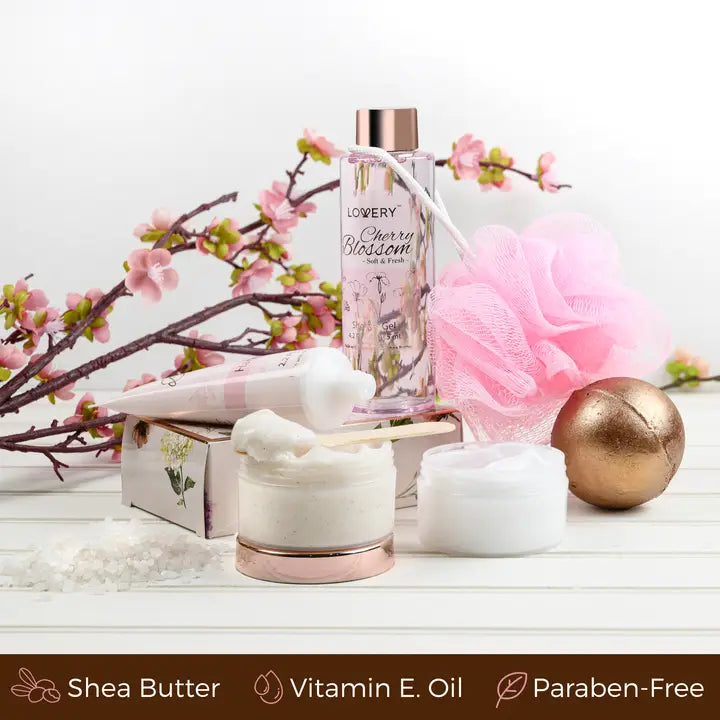 Bath and Body Gift Basket in Cherry Blossom in Rose Gold Bag