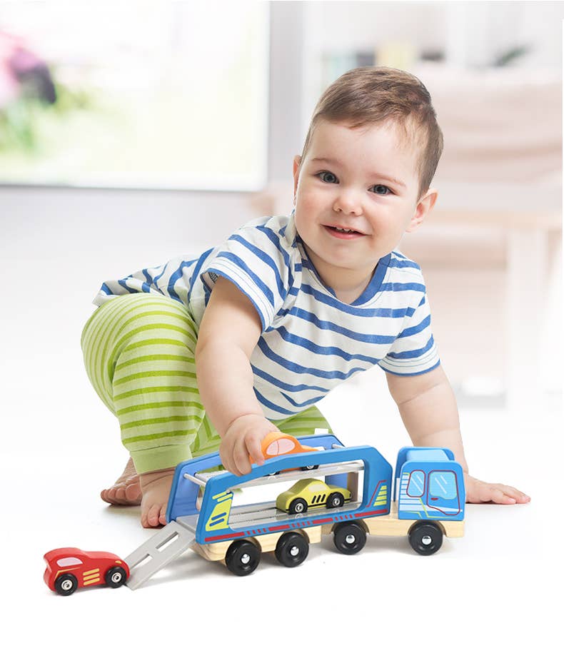 Leo & Friends - Wooden Car Carrier Set, 5-Piece Car and Truck Kid’s Set