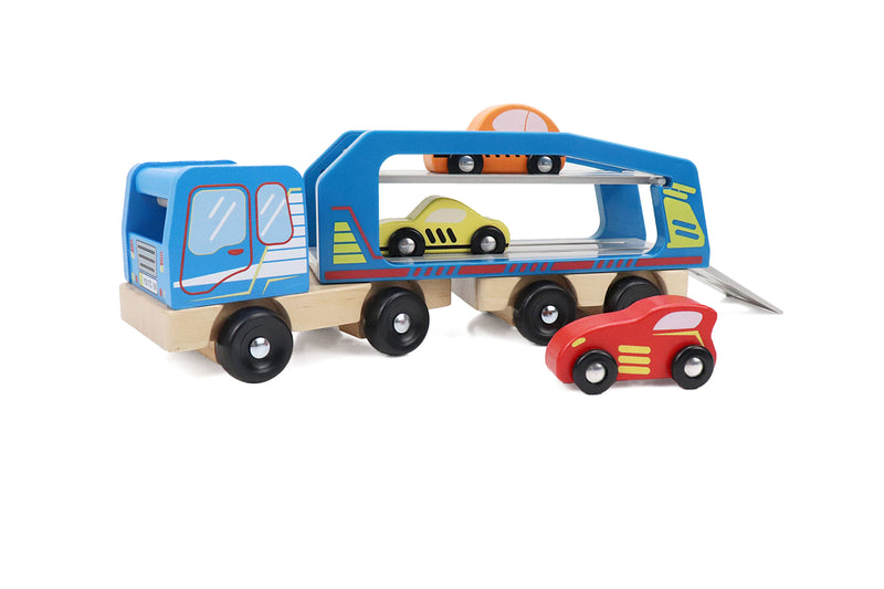 Leo & Friends - Wooden Car Carrier Set, 5-Piece Car and Truck Kid’s Set