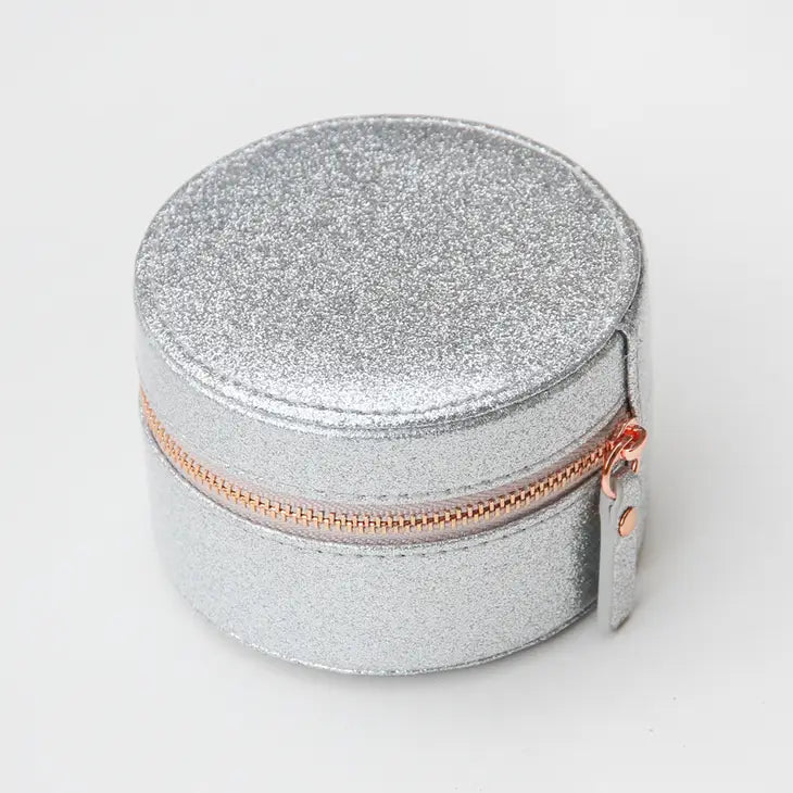 Round Silver Glitter Jewelry Box