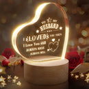 Love Heart Acrylic Night Light, A Gift For Husband, With Wooden Environmentally Friendly Base