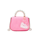 Tiny Metal Pearl Handle Heart Bag: Hot Pink