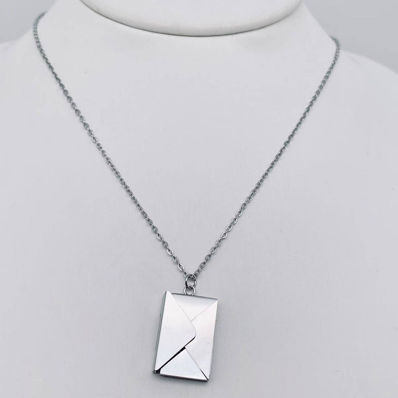 "I Love You" Stainless Steel Openable Envelope Necklace