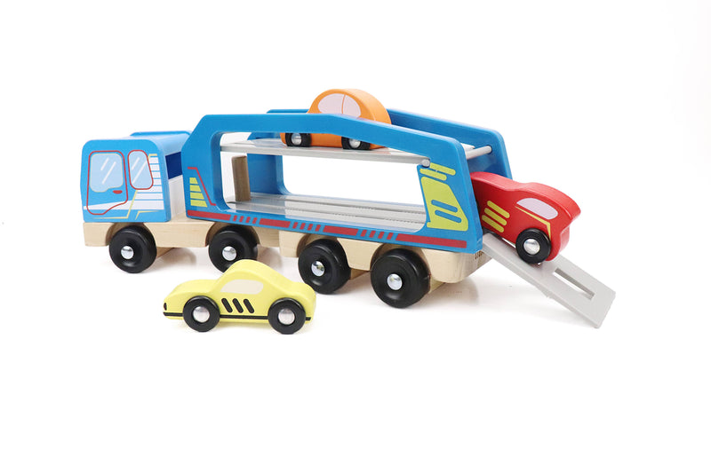 Leo & Friends - Wooden Car Carrier Set, 5-Piece Car and Truck Kid’s Set