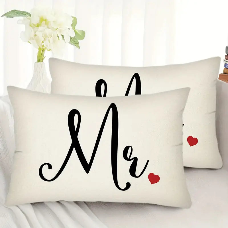 Mr And Mrs Sign Red Love Heart Decorative Pillows 2