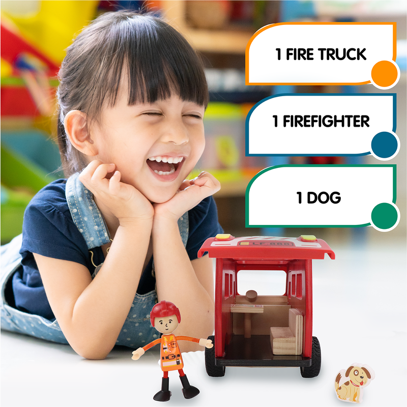 Fire Truck Play Set, 3-Piece Wooden Play Kit