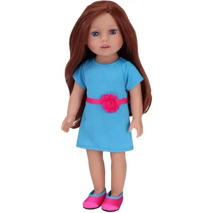 18" Doll - Doll dressed in a Teal Dress and Pink Satin Shoes