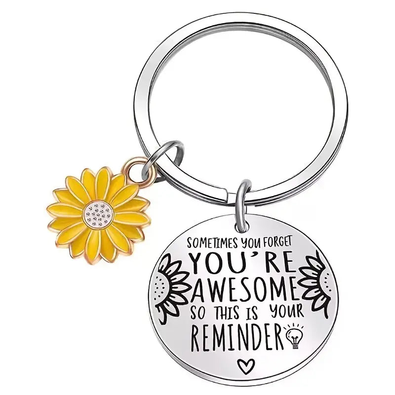 Inspirational Sunflower You're Awesome Keychain