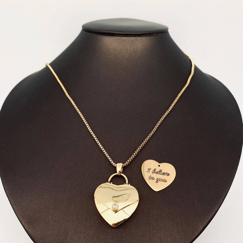 'I believe in you' Heart Charm Necklace Gift: Golden