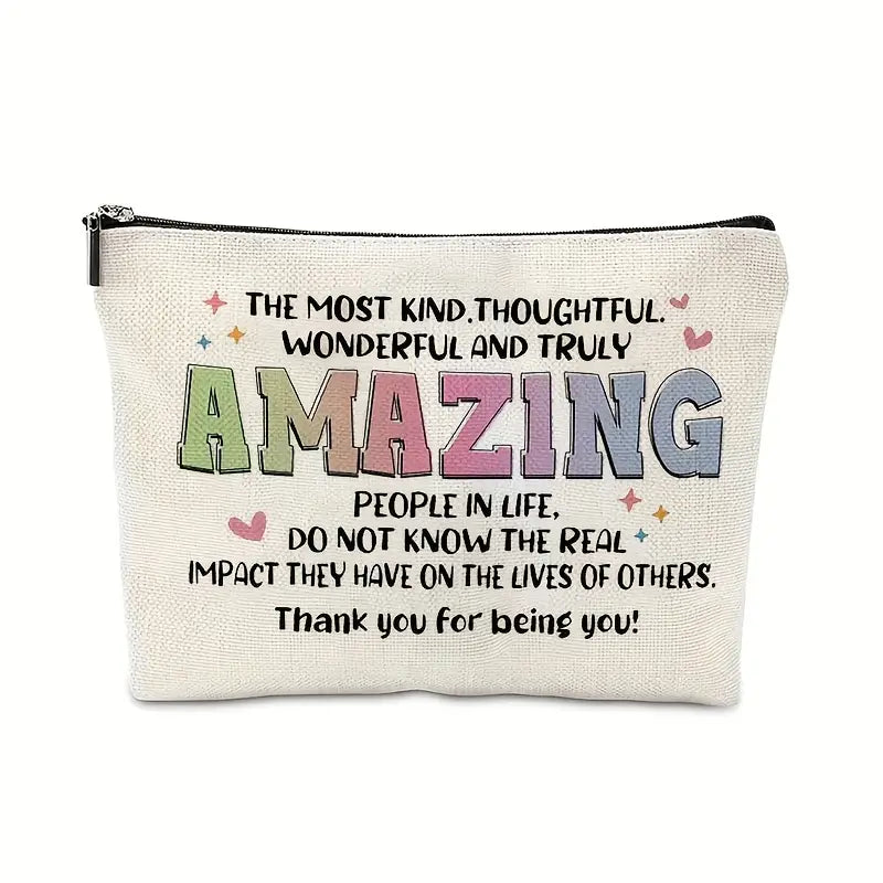 Amazing Appreciation Gift - Polyester Zippered Makeup Bag with Letter Print, Portable Cosmetic Organizer