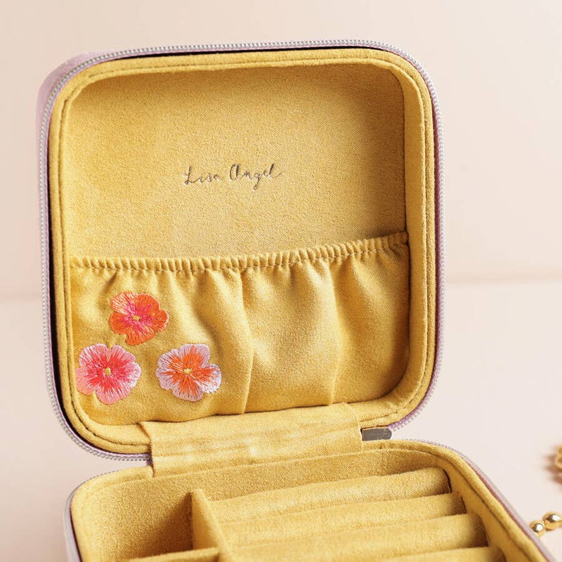 Flower Embroidered Travel Square Jewellery Case