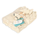 Scallop Classic Knit Baby Blanket + Elephant Rattle Gift SET: Natural