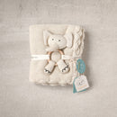 Scallop Classic Knit Baby Blanket + Elephant Rattle Gift SET: Natural