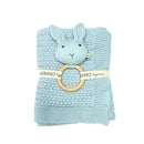 Moss Knit Baby Blanket + Bunny Rattle Gift Set (Organic): Baby Blue