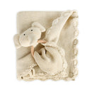 Scallop Classic Knit Baby Blanket + Elephant Rattle Gift SET: Natural