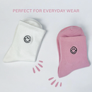 Smiley Face Embroidered Socks, Casual in Pink