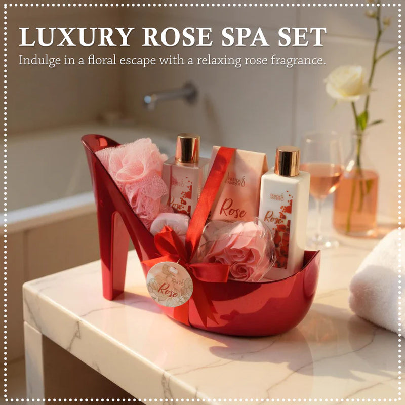 Elegant 9-piece Rose Bath Set Red High Heel Shoe Luxurious Spa Gift