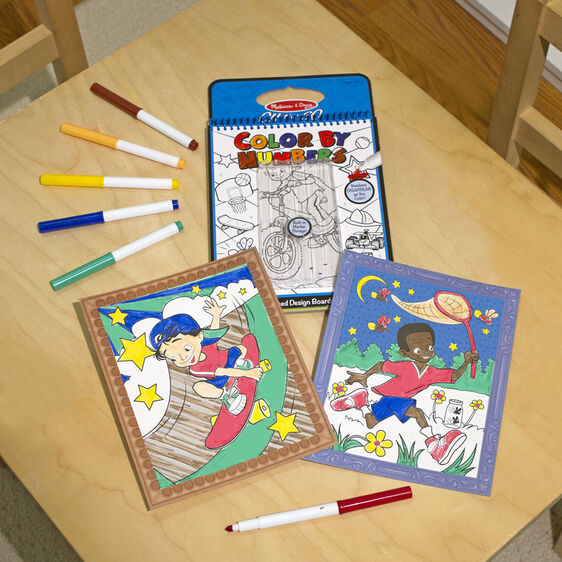 Color By Number- Kids' Design Boards With 6 Markers - Playtime, Construction, Sports...