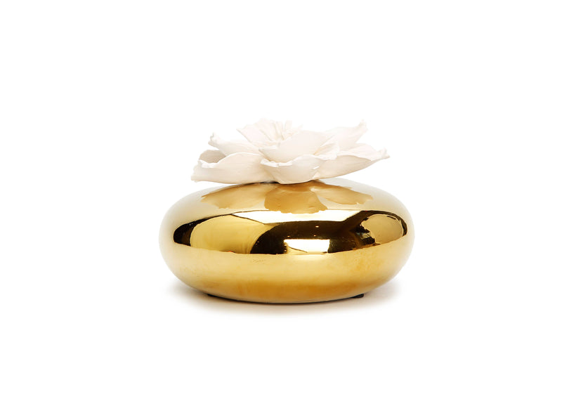 Gold Round Diffuser with Dimensional White Flower