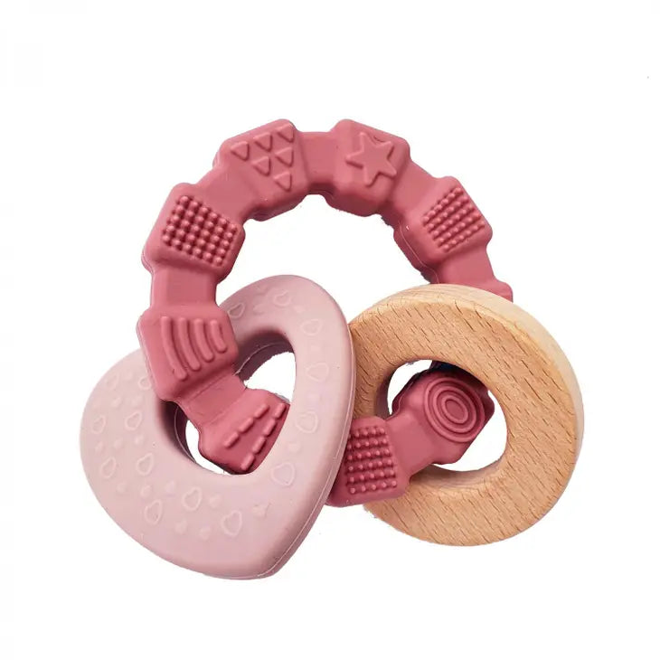 Baby teether toy heart pink