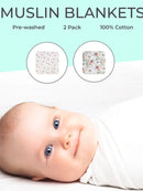 2 Pack Muslin Swaddle Blankets - Floral Hearts