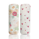 2 Pack Muslin Swaddle Blankets - Floral Hearts