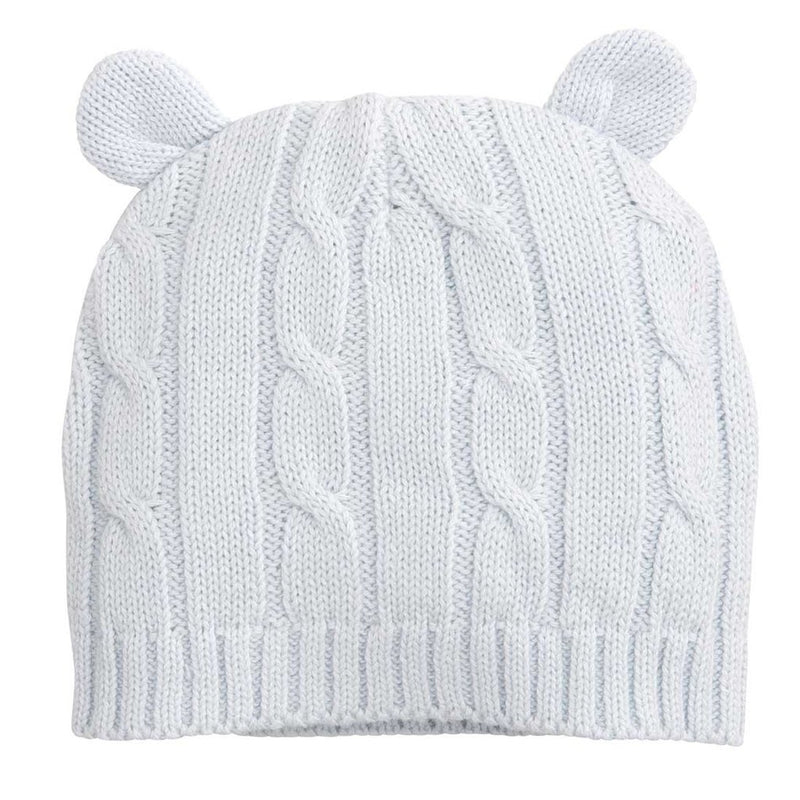 Blue Cable Knit Hat With Ears