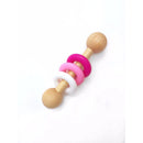 Silicone & Wood Rattle - Fushia, Pink, & White