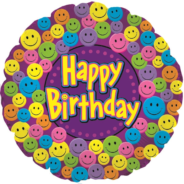 18" Happy Birthday Smiley Faces Balloon