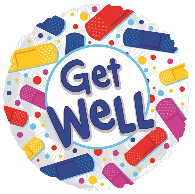 17" Get Well Colorful Bandaids Balloon