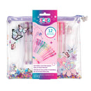 BUTTERFLY GLITTER POUCH AND 12PK PEN SET