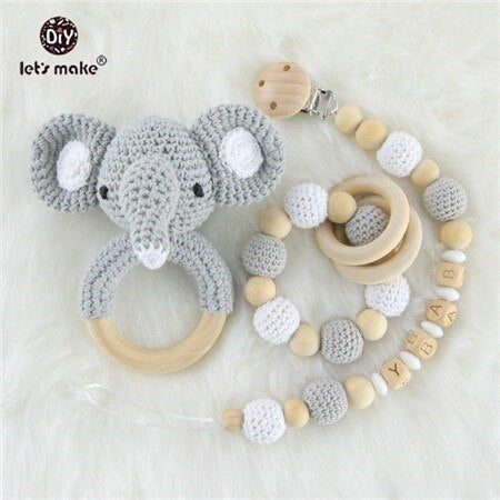 Elephant Rattle and Paci Set