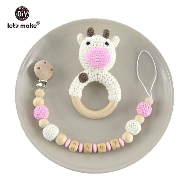 Cow Rattle and Paci Set