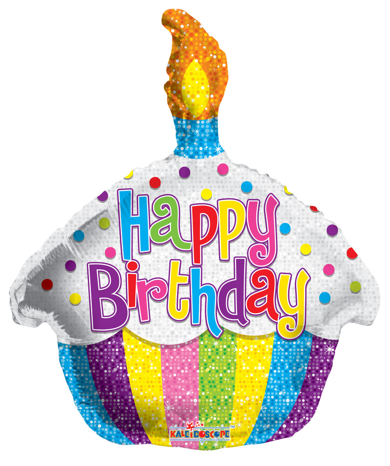 12" Airfill Happy Birthday Bright Cupcake Balloon