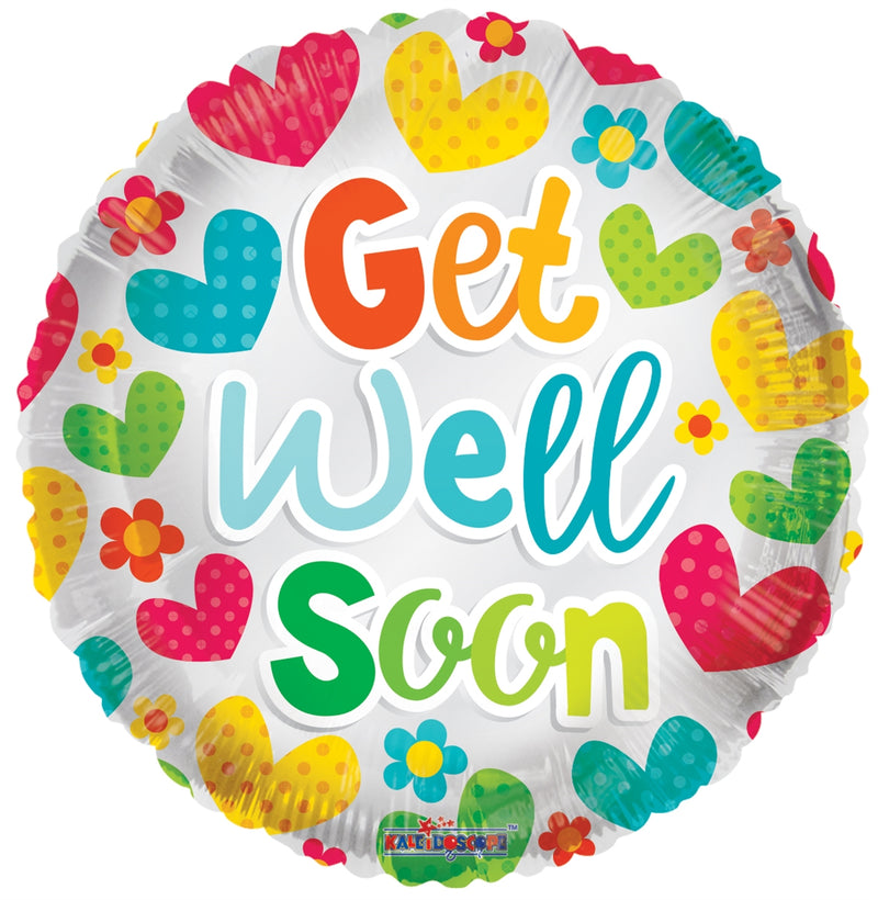 18" Get Well Soon Hearts and Flowers Balloon