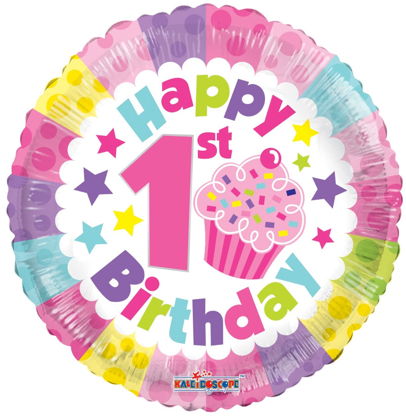18"  Happy 1st Birthday Girl Balloon