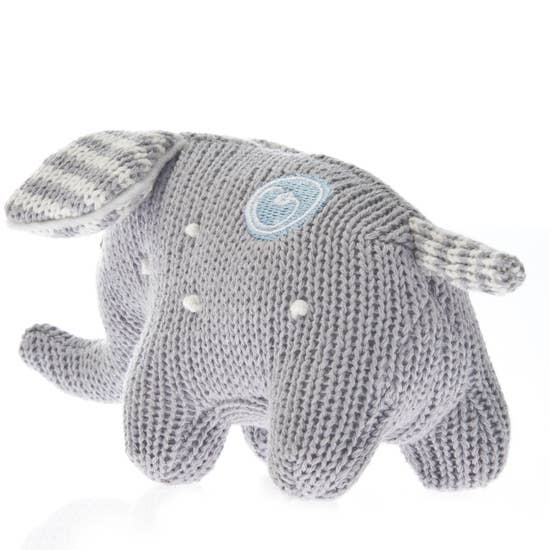 Grey Knit Polka Dot Elephant Rattle