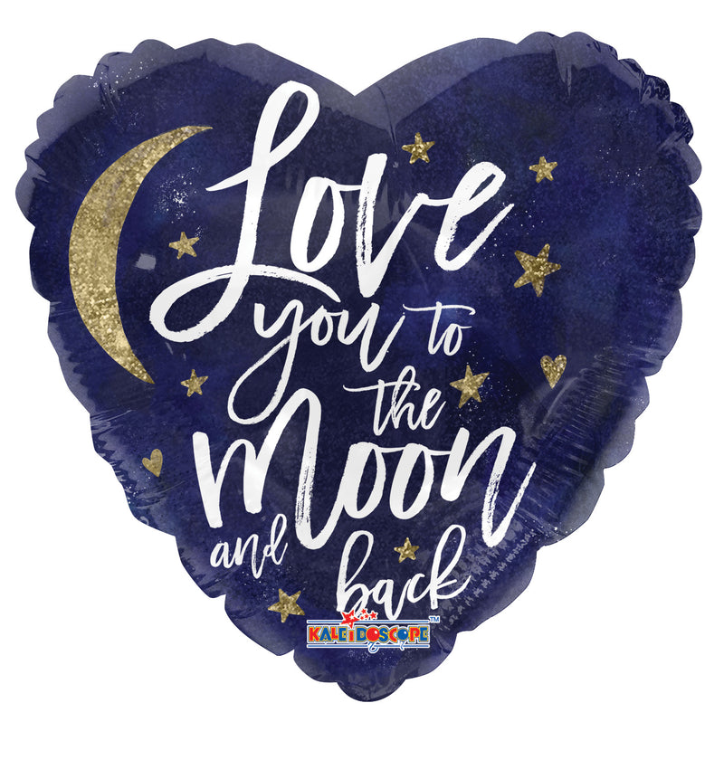 18" Love You To The Moon & Back Holographic Heart Balloon
