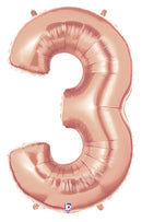 40" Number 3 Rose Gold Balloon